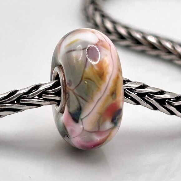 Summersday Artisan Trollbeads Style Trollstone Pale Pink Yellow GreenGray Mosaic - Picture 3 of 12